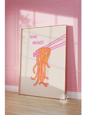 Ninastore Noodles Baskısı/ Pembe Noodle Dijital Baskı/ Estetik Mutfak Dekorasyonu/ Trend Duvar Sanatı/ Yazdırı