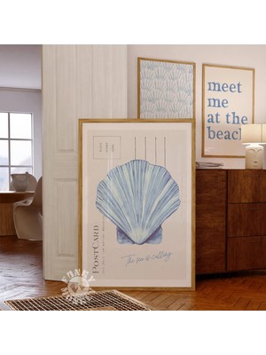 Ninastore Kıyı Temalı Deniz Kabuğu Duvar Sanatı Baskısı / Mavi Vintage Kıyı Temalı Torun Estetiği / Kıyı Kovbo