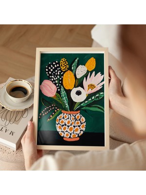 Ninastore Çiçek Buketi Sanat Baskısı: Soyut Çiçek Vazo Tablosu (Dijital Indirme)