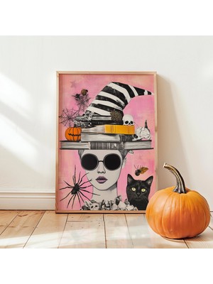 Ninastore Eğlenceli Cadı Cadılar Bayramı Sanat Baskısı: Pembe Gotik Dekor (Anında Indirme)
