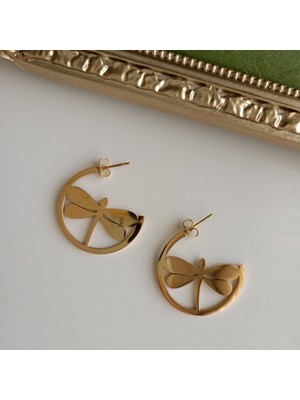 Lente Aksesuar Kararmaz Çelik Yusufçuk Detaylı Minimalist Yarım Halka Küpe