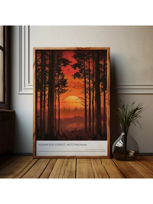 Ninastore Sherwood Ormanı Gün Batımı Sanat Baskısı: Nottingham Ormanı Illüstrasyonu