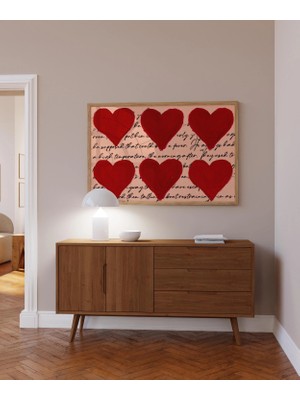 Ninastore Kırmızı Kalpler Duvar Sanatı Baskısı / Şık Yatak Odası Dekorasyonu