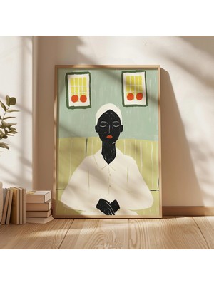 Ninastore Minimalist Kadın Portresi Sanat Baskısı: Yumuşak Yeşil ve Sarı (Dijital Indirme)