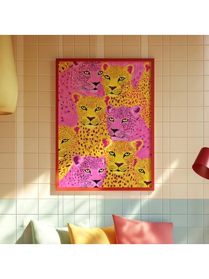 Ninastore Pembe Leopar Desenli: Maksimalist Neon Orman Duvar Sanatı (Dijital Indirme)