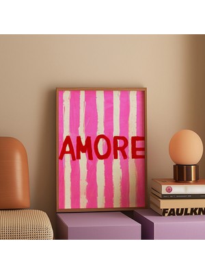 Ninastore Amore Tipografi Posteri: Pembe Çizgili Baskı/ 70'ler Tarzı (Dijital Indirme)