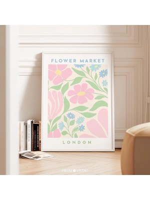 Ninastore Danimarka Pastel Londra Çiçek Pazarı Baskılı Sanat Eseri / Pastel Oda Dekorasyonu / Pembe ve Yeşil Ö