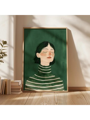 Ninastore Zümrüt Yeşili Kadın Sanat Baskısı/ Minimalist Portre (Dijital Indirme)