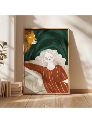 Ninastore Kadın ve Aslan Sanat Baskısı: Gerçeküstü, Doğal Portre (Dijital Indirme)