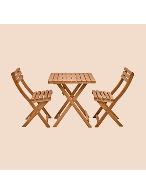 Just Home 2+1 Katlanır Kayın Ahşap Bistro Set - Meşe - 60X60 cm