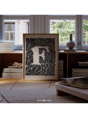 Ninastore F Harfi Indirilebilir Sanat Eseri / Bej ve Siyah Soyut Botanik Monogram Duvar Sanatı / Ilk Isim Harf