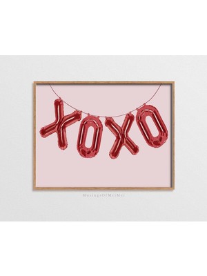 Ninastore Xoxo Sevgililer Günü Duvar Sanatı: Pembe Balon Tablosu/ Dijital Indirme