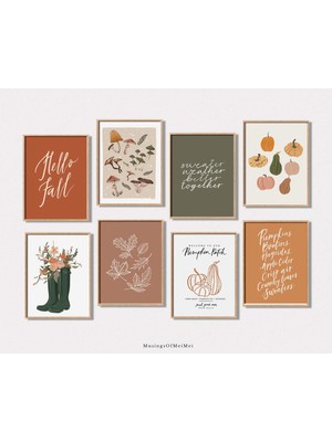 Ninastore Sonbahar Temalı Baskılı Duvar Sanatı Seti (14 Parça) / Sonbahar Temalı Dekorasyon / Sonbahar Balkaba