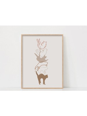 Ninastore Minimalist Kedi Çizim Sanatı Baskısı / Modern Hayvan Duvar Dekoru / Soyut Kedi Posteri / Sevimli Ked