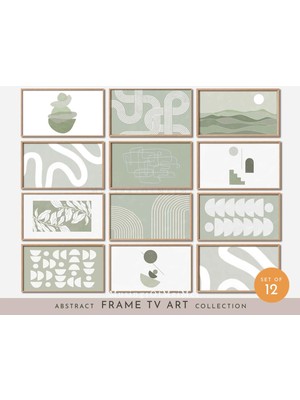 Ninastore Samsung Tv Çerçeve Sanatı / 12'li Set / Soyut Tv Çerçeve Sanatı / Adaçayı Yeşili Tv Sanatı / Tv Için