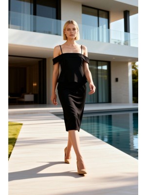 Benerly Kadın Büyük Beden Maxi Elbise Kare Yaka Askılı Omuz Dekolteli Dokuma Kumaş A Kesim Uzun Boy Düz