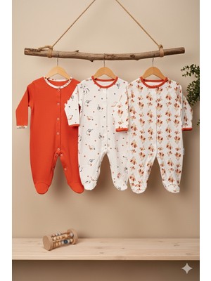 Kız Bebek Pamuklu Çıtçıt Kapama Patikli 3-6-9 Ay 3'lü Tulum Set