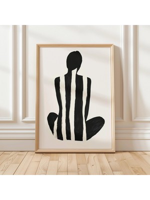 Ninastore Soyut Kadın Silüeti Sanat Baskısı: Siyah Beyaz Çizgiler (Dijital Indirme)