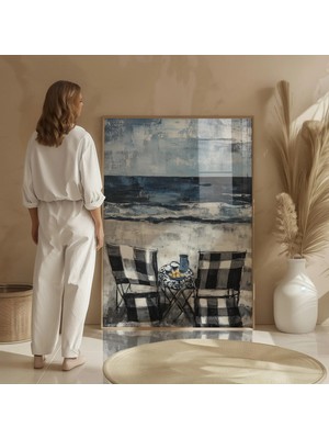 Ninastore Sahil Plaj Sandalyeleri Sanat Baskısı: Siyah Beyaz Deniz Kenarı Dekorasyonu (Dijital Indirme)