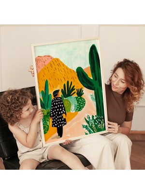 Ninastore Renkli Kaktüs Çölü Sanat Baskısı: Modern Manzara Illüstrasyonu (Dijital Indirme)