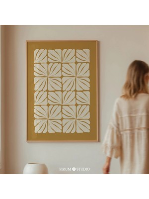 Ninastore Hardal Sarısı Soyut Botanik Baskılı Duvar Sanatı – Sıcak Modern Boho Oturma Odası Dekorasyonu | 1956