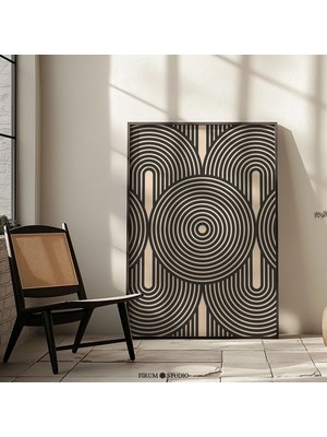 Ninastore Yüzyıl Ortası Minimalist Çizgiler Baskılı Sanat Posteri / Soyut Geometrik Bej ve Siyah Baskı / Nötr