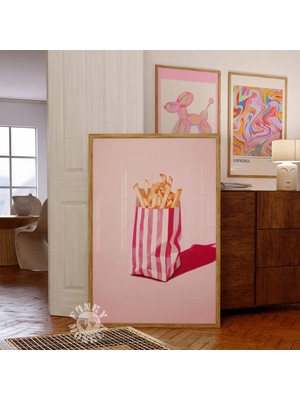 Ninastore Patates Kızartması Baskısı/ Pembe Retro Mutfak Duvar Sanatı/ Yazdırılabilir Sanat Eseri/ Kız Çocukla