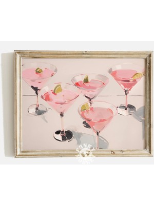 Ninastore Pembe Kokteyller Baskısı / Retro Bar Arabası Sanat Baskısı / Yaz Kokteyli Tablosu / Şık Içecek Baskı