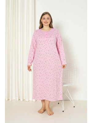 Seboteks %100 Pamuklu Mevsimlik Kumaş Uzun Kollu Büyük Beden Anne Geceliği 585