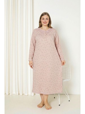 Seboteks %100 Pamuklu Mevsimlik Kumaş Uzun Kollu Büyük Beden Anne Geceliği 585