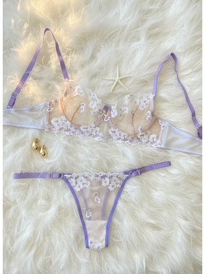 Feenia Daisy Mor Papatya Işlemeli Sütyen Takım