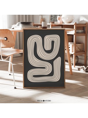 Ninastore Modern Soyut Baskı Sanatı / Minimalist Siyah ve Krem Duvar Dekoru / Nötr Çağdaş Ev Sanatı / Anında I