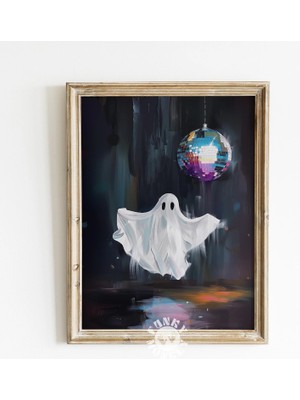 Ninastore Disko Hayaleti Sanat Baskısı / Sevimli Cadılar Bayramı Dijital Baskısı / Disko Topu Hayaleti Parti T