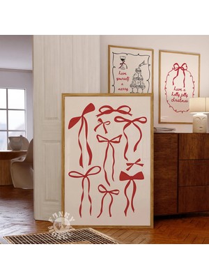 Ninastore Kırmızı Noel Kurdeleleri Dijital Baskı / Kız Çocuklarına Özel Tatil Dekorasyonu / Yazdırılabilir Duv