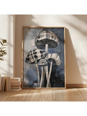 Ninastore Soyut Mantar Sanatı Baskısı: Kareli Mantar Duvar Dekoru (Dijital Indirme)