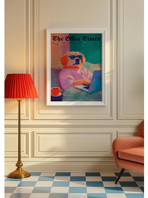 Ninastore Komik Köpek Ofis Baskısı: Golden Retriever Gazete Resmi (Dijital Indirme)