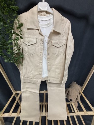 Nurcan Bebe Taşlı Gabardin Kot  3 Lü Takım(9-10-11-12 Yaş)