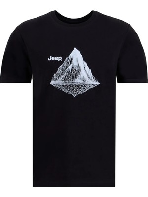 Jeep Bisiklet Yaka Baskılı Siyah Erkek T-Shirt J6SM-TST7318