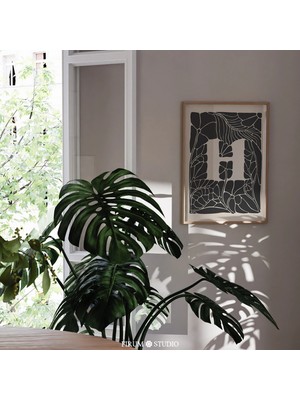 Ninastore H Harfi Sanat Baskısı Anında Indirme / Bej ve Siyah Harf Sanat Eseri / Soyut Botanik Alfabe Harf Duv