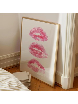 Ninastore Öpücük Dudaklar Duvar Sanatı / Pembe Öpücükler Baskısı / Retro Dudaklar Posteri / Trend Duvar Sanatı