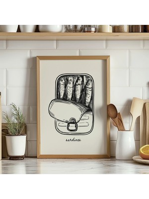 Ninastore Sardalya Dijital Baskı/ Retro Mutfak Duvar Sanatı/ Konserve Sardalya Yemek Estetiği Poster Dekorasyo
