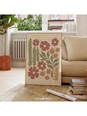 Ninastore Eklektik Kır Çiçekleri Botanik Baskılı Duvar Sanatı / Boho Toprak Tonları Duvar Dekoru / Sıcak Estet