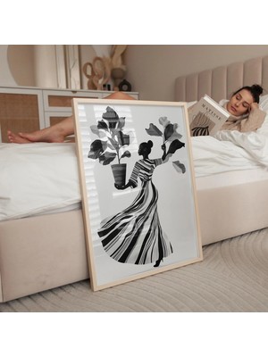 Ninastore Minimalist Kadın Keman Yaprağı Incir Baskısı: Siyah Beyaz Botanik Sanat (Dijital Indirme)