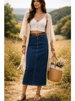 Dema Kadın Koyu Mavi Pamuklu Denim Etek