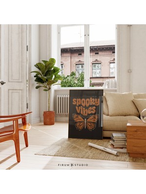 Ninastore Ürkütücü Atmosferli Yazdırılabilir Cadılar Bayramı Duvar Sanatı / Kral Kelebeği Sanat Baskısı / Kara