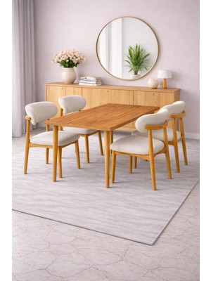 Lif Mobilya 4 Kişilik Polo Sandalye Yemek Takımı Mdf Masa Doğal Ahşap Renk