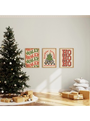 Ninastore Retro Noel 3'lü Indirilebilir Baskı Seti / Trend Noel Duvar Dekoru / Noel Baskıları | 2227