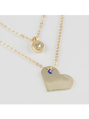 Datatek Kalp Figürlü Nazarlı Plaka Ikili Kolye