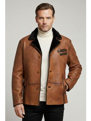 Deriderim Viski Braxton İçi Kahve Tüylü Fermuarlı Süs Düğmeli Sıcak Tutan Hakiki Kürk Erkek Kaban