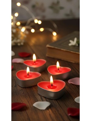 Helis Craft 10’lu Vanilya Kokulu Kalp Tealight Mum Kırmızı – Romantik Dekor Mum Seti
